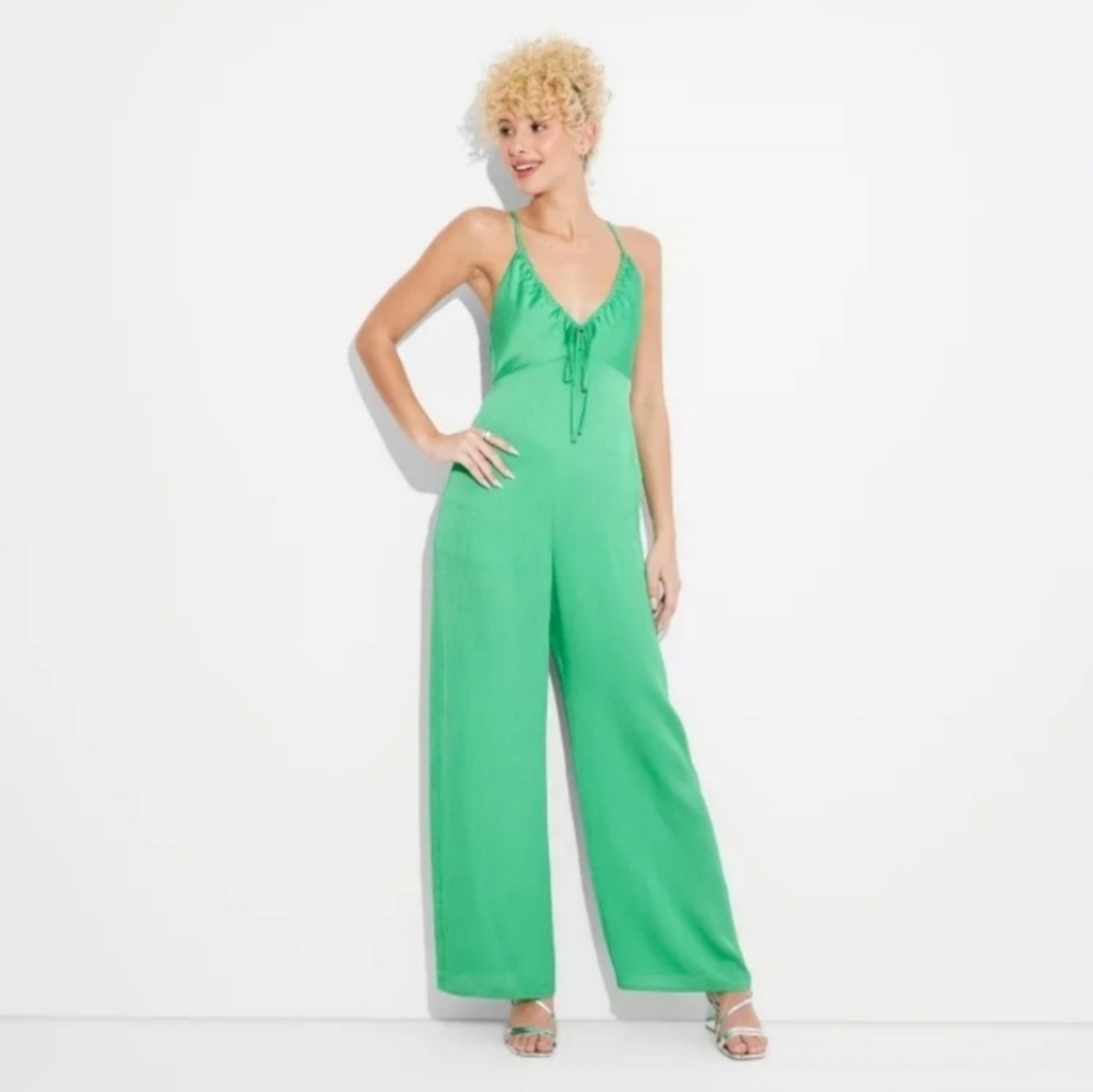 Women's Crisscross Back V-Neck Pantsuit - Wild Fable - Bright Green - Size XXS